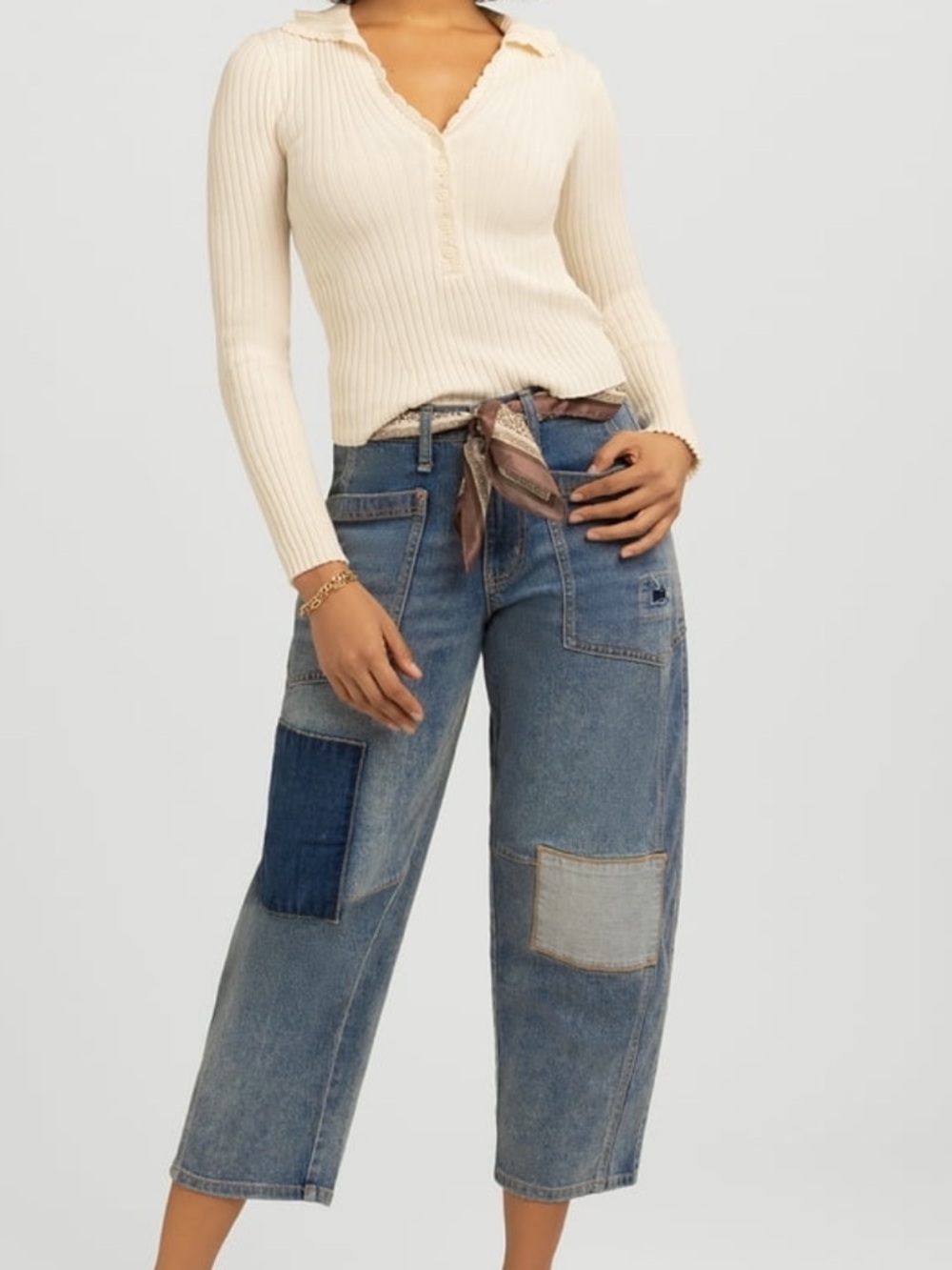 ❤️JESSICA SIMPSON HIGH RISE PATCHWORK BARREL JEAN-NWT-2/6/8/10/12/16❤️ - Picture 2 of 16